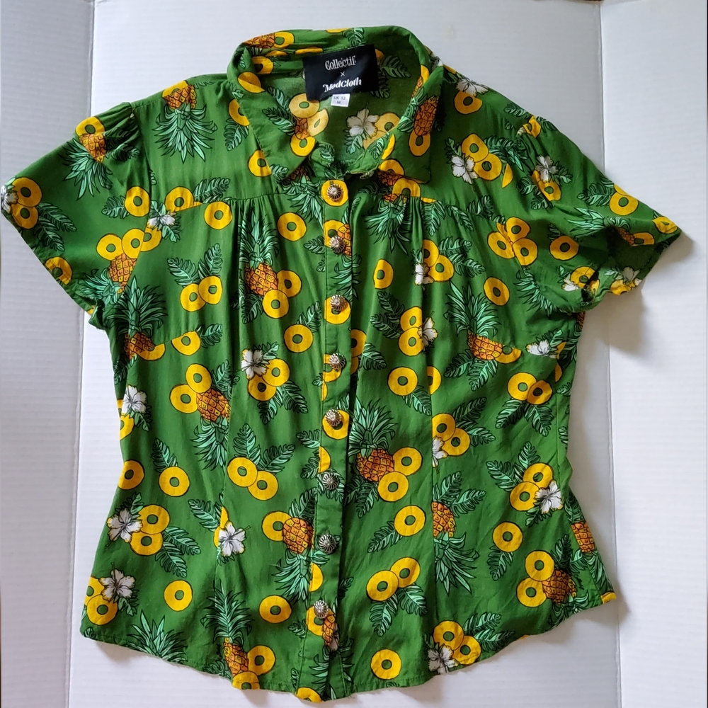 Collectif X Mod Cloth Tropical Pineapple Button Up Blouse